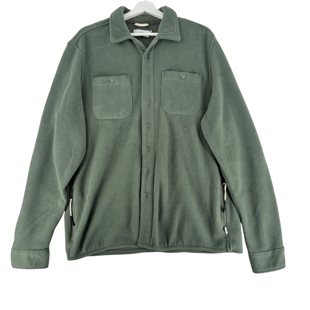 Onia Fleece Button Down Shirt Jacket Mens Size Large Green Shacket Pockets